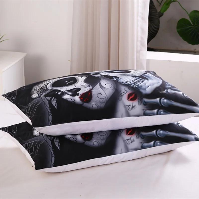 Σετ Κρεβατοκάμαρας Sugar Skull King Beauty Kiss Skull Πάπλωμα Σετ Κρεβατιού Μποέμ Πρίιτ Μαύρα Κλινοσκεπάσματα Queen Size Κρεβατοστρωσιά