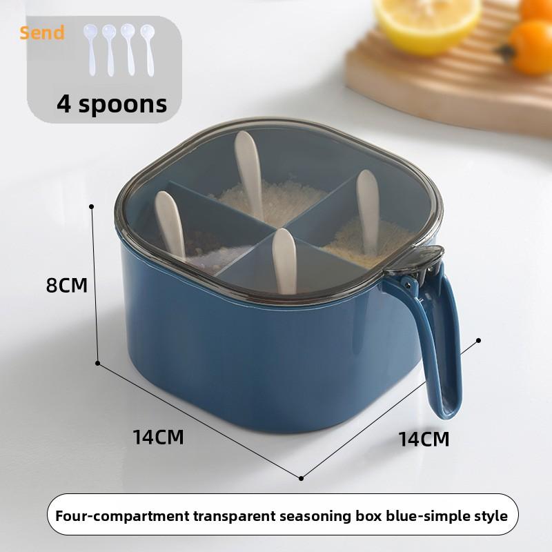 Press Type Four Compartment Transparent Lid Seasoning Box with Spoon for Kitchen