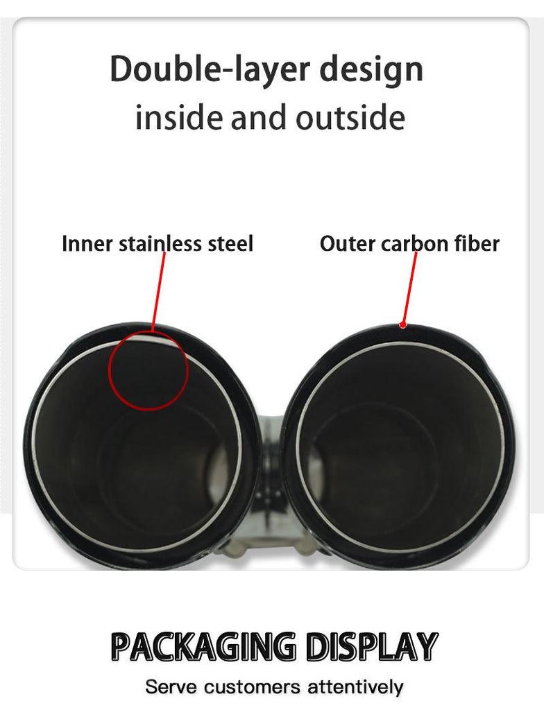 76mm Carbon Fiber Stainless Steel Dual Exhaust Tailpipe for BMW 3 Series