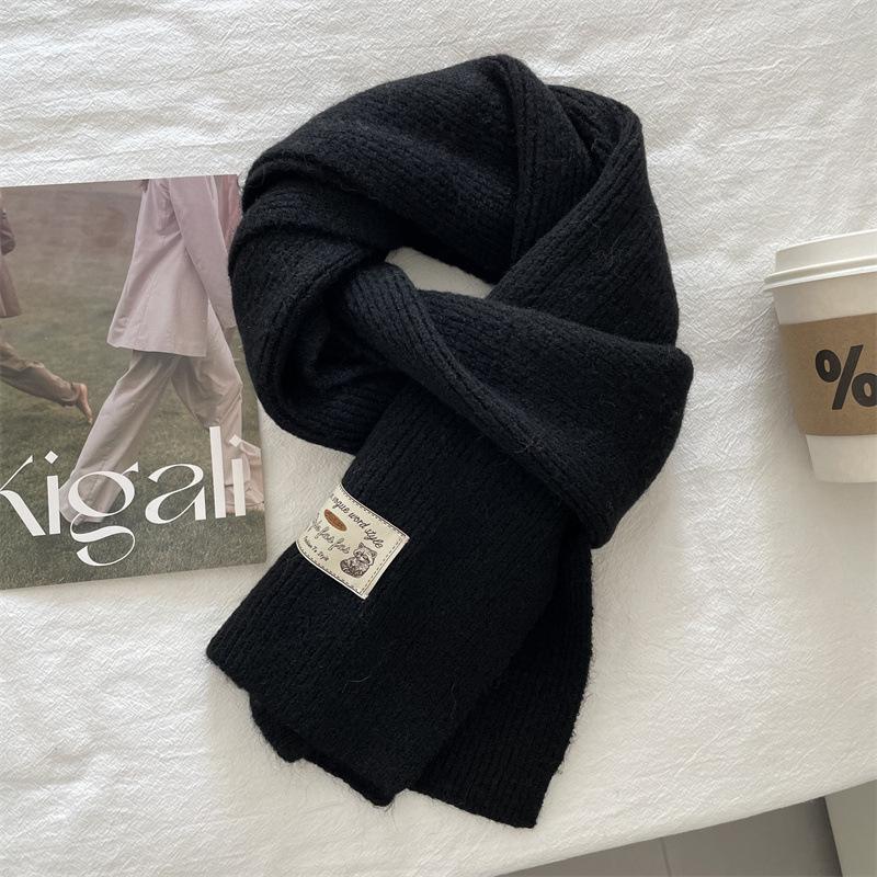 Korean version contains knitted wool solid color scarf women's winter thickened warm versatile high sense white scarf tide