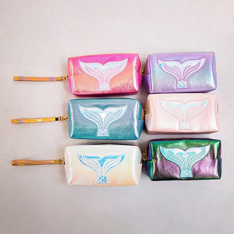 Syreni Ogon Kosmetyczka Laserowy Kolor Podróżna Kosmetyczka Organizer z Paskiem na Nadgarstek Śliczna Kreatywna Laserowa Saszetka Podróżna Pu Dla Dziewcząt
