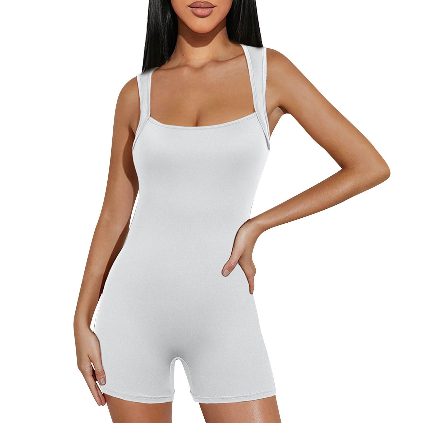 

Женский комбинезон, однотонный сексуальный обтягивающий эластичный спортивный комбинезон без рукавов, шорты S белый