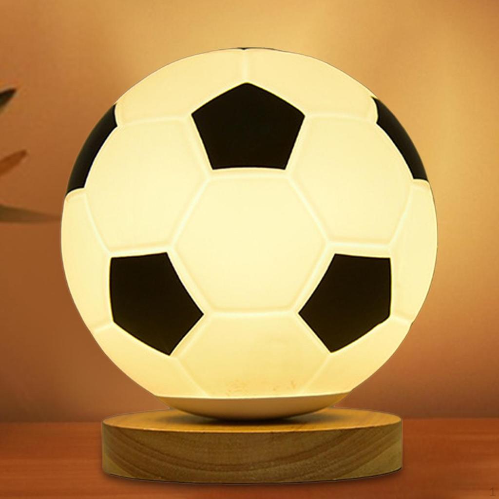 3D Soccer Lamp Dimming Table USB Powered Warm White LED Night Wood Base for Bedroom Study Home