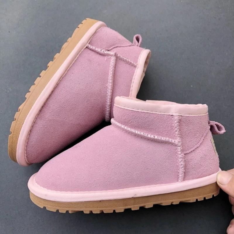 Winter Children Snow Boots 2027 New Design Baby Cow Suede Upper Warm Shoes With Thick Plush Boys Girls Toddler High-top Fur Boot