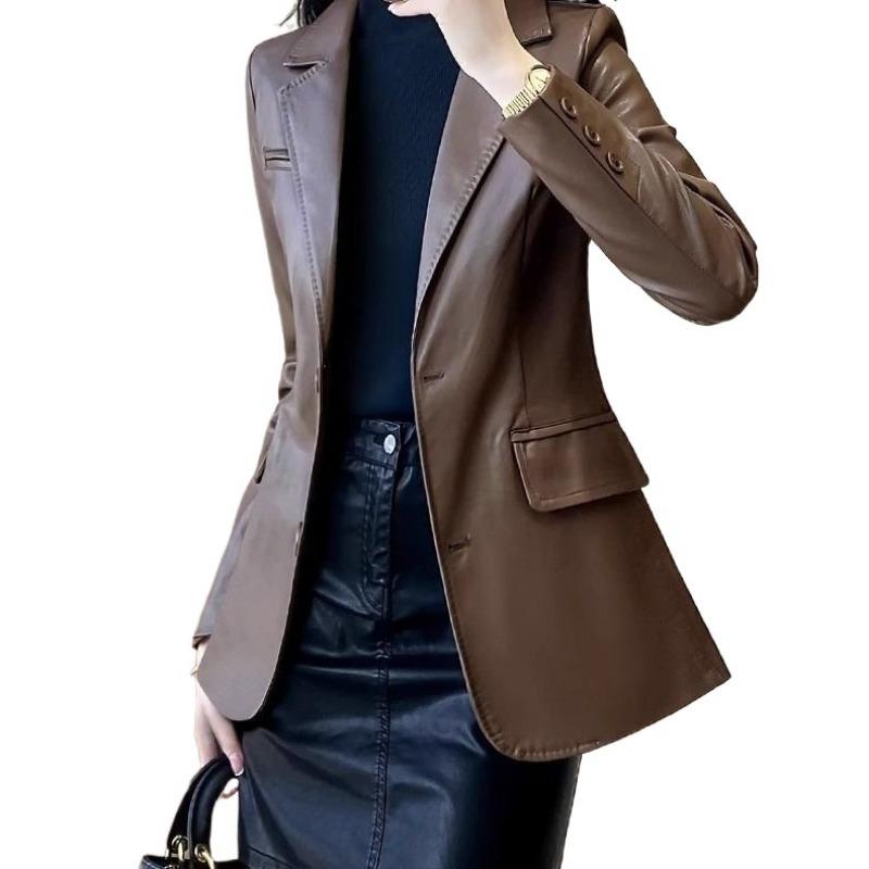 Blazer women's new coffee color is popular today, suit tops are small, high-end, super good-looking leather jackets