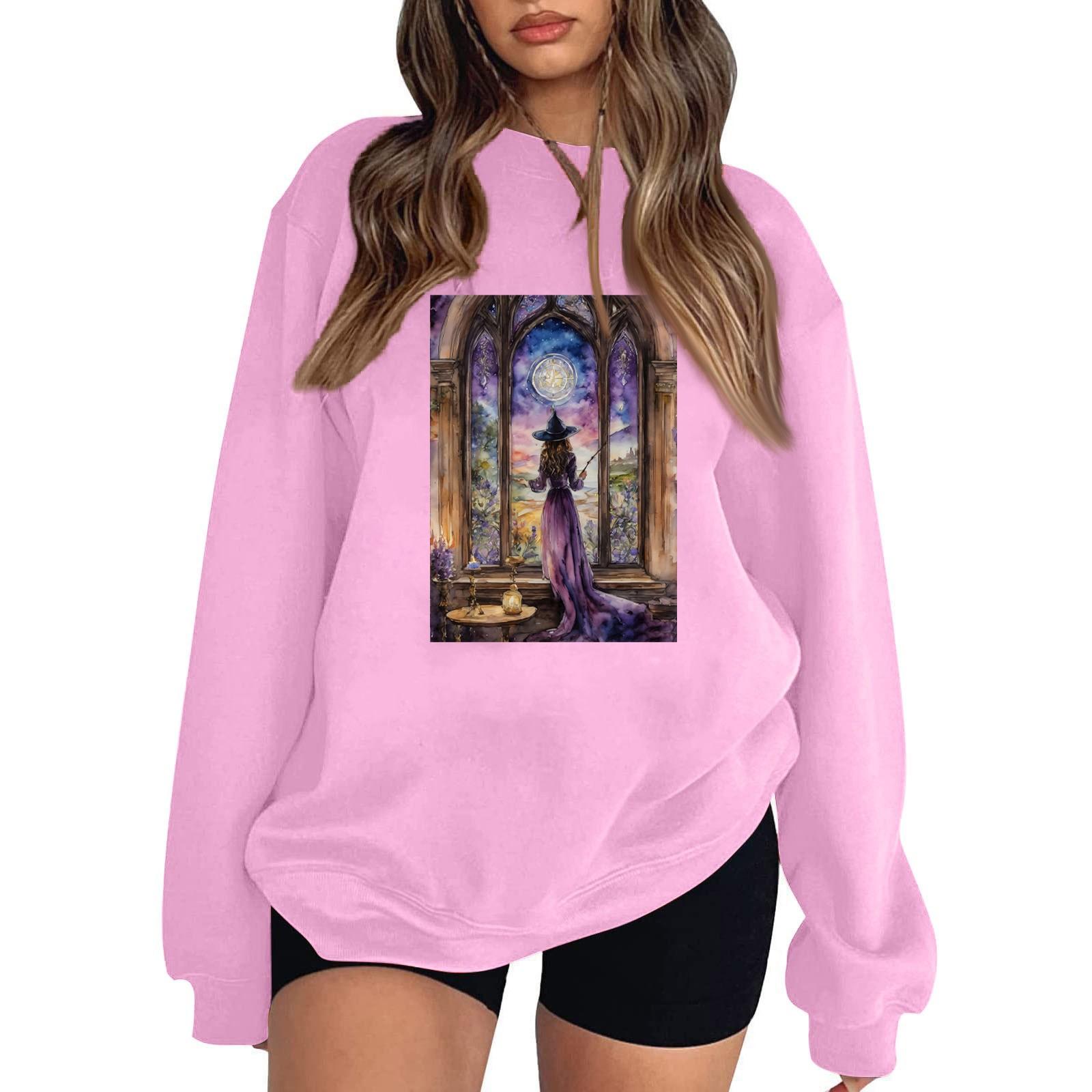 

Женский повседневный свитер с круглым вырезом и длинными рукавами, топ с принтом на Хэллоуин, толстовка с длинными рукавами S розовый