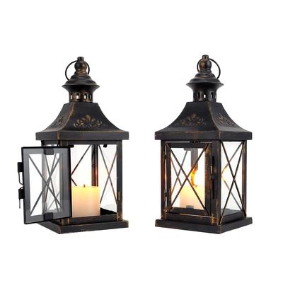 Set TRIROCKS cu 2 Suporturi pentru Lumânări, Înălțime 27cm, Felinar Metalic pentru Lumânări, Stil Antichizat, cu Sticlă Rezistentă la Căldură, Stil Retro, Iluminare Indirectă Elegantă, P