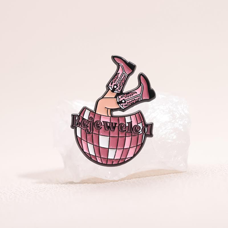 Bejeweled Enamel Pins Custom Disco Cowboy Retro Pink Brooches Lapel Badges Punk Jewelry Gift for Friends
