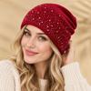 Shiny Rhinestone Decor Women's Knitted Cap Warmth Winter Fall Hat Knitted Hat  Daily Winter Wear