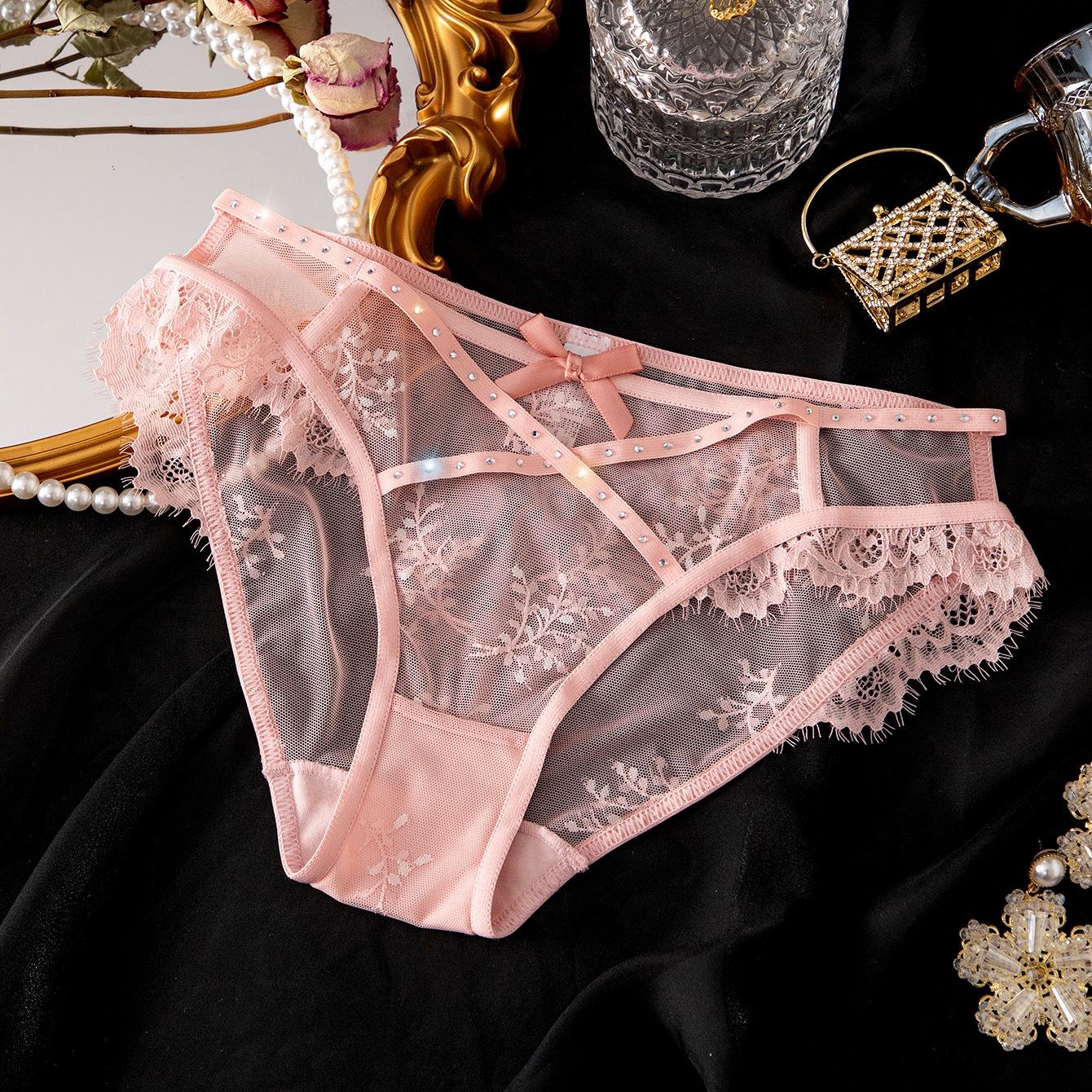 

Diamond Decorative Panties Lace Sexy Breathable Triangle High Elasticity Women’s Panties L чорний