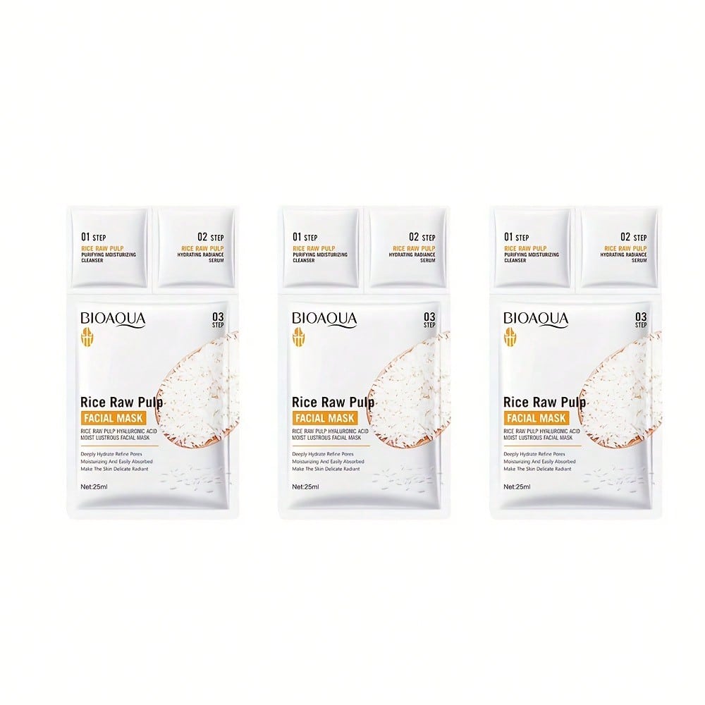 

Rice Extract 3-Step Facial Mask Hydrating Cleansing Essence for Nourished Skin 3pcs