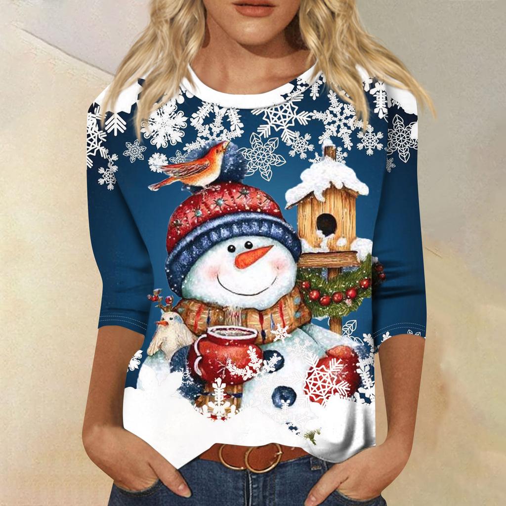 Women's Round Neck Tops Cotton Women's Casual Fashion Floral Print  Long Sleeve O-Neck Pullover Top Blouse