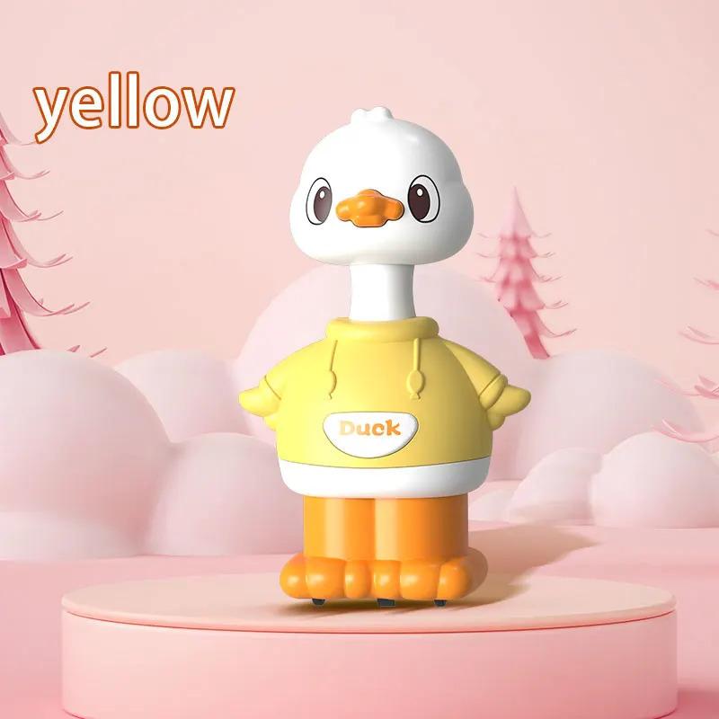 A Cartoon-shaped Sliding Toy, a Little Yellow Duck, That Bounces Back When the Youngsters Pushes It.