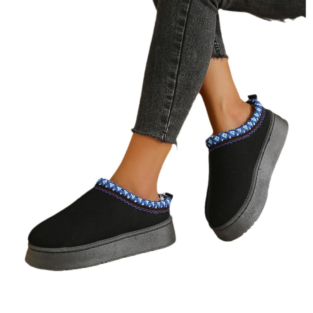 Damen Schneestiefel Fleecegefütterte Plateau-Slipper Plateauabsatz Absatzfreie Baumwollgepolsterte Schuhe Übergröße Baumwollpantoffeln