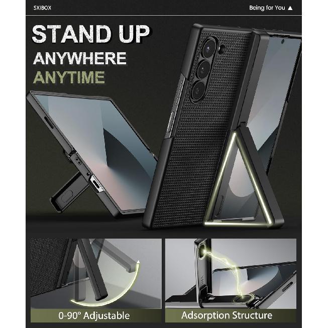 for Samsung Galaxy Z Fold 6 Case with Kickstand & Hinge Protection & Screen Protector, Support Wireless Charging Lightweight Slim Fit Protective