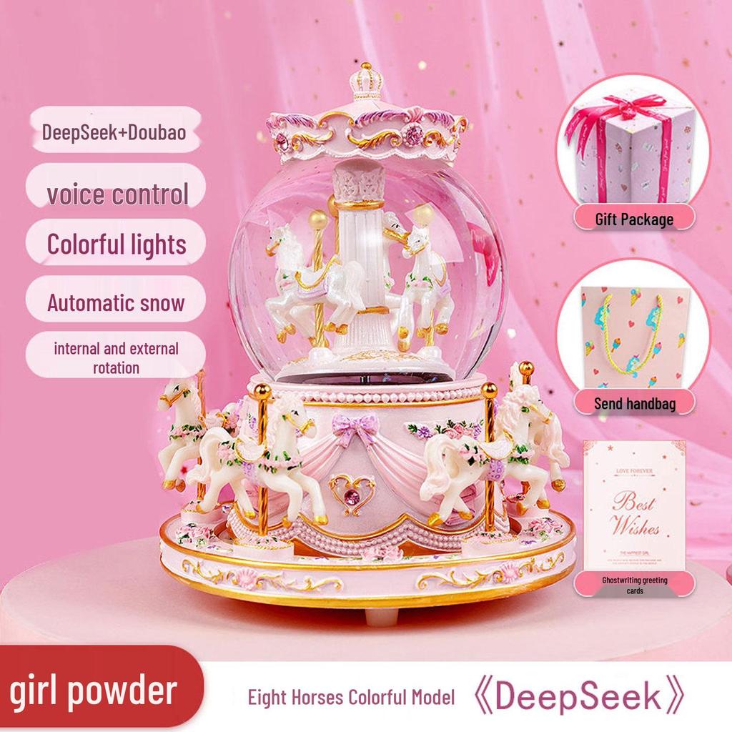 Bluetooth Carousel Crystal Ball Music Box with Light-Up Base - Ideal Birthday Gift for Girls