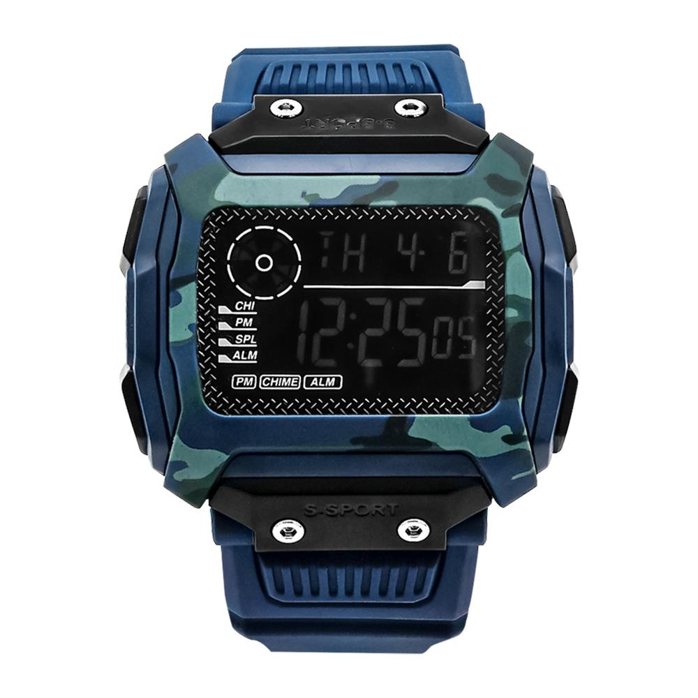 Men s Electronic Watch Square Outdoor Camo Military Sports Watch Technology Advanced Men s Watch Student Electronic Watch синий