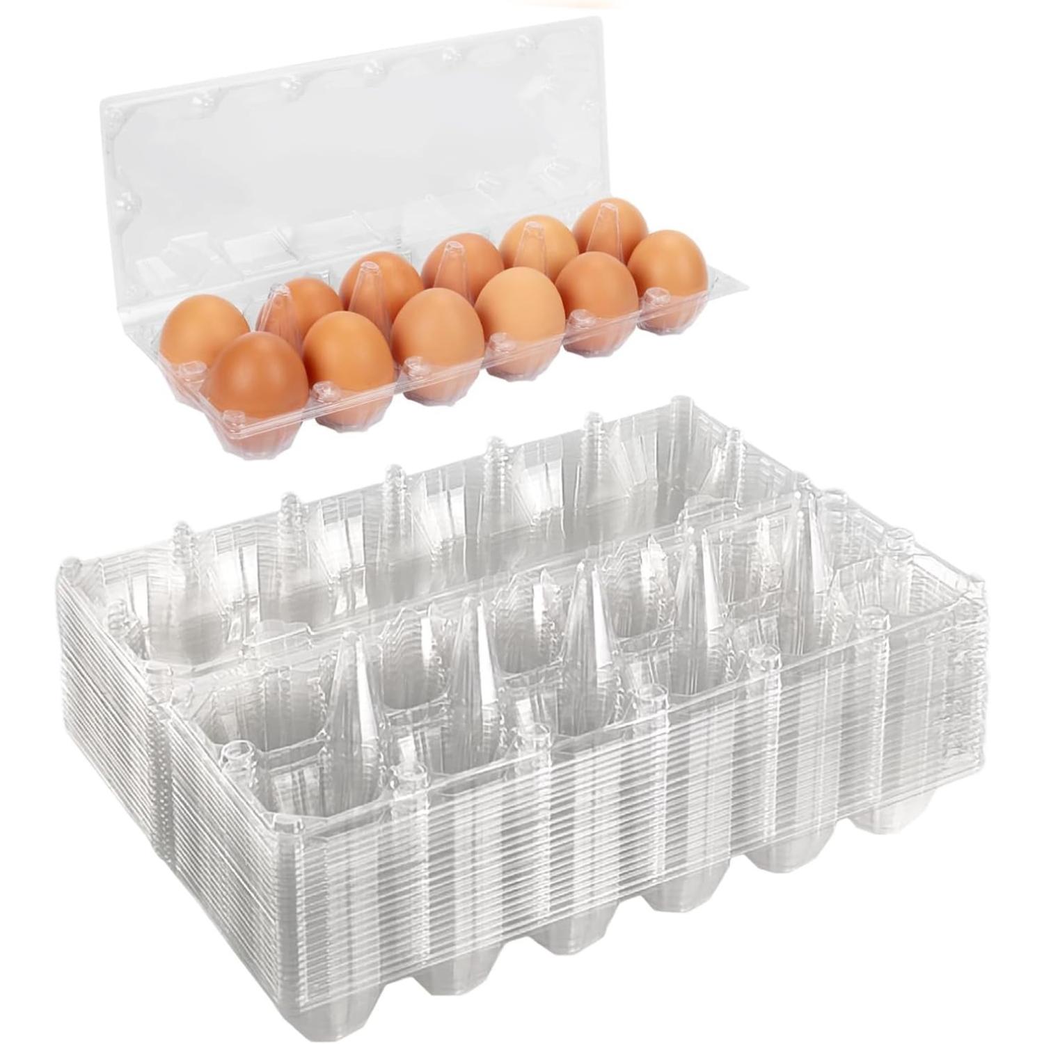 100 шт. Прозрачные пустые лотки для яиц 2x6 ячеек Многоразовый пластиковый контейнер-держатель для яиц для хранения в холодильнике Свежие куриные яйца Лотки 100-Pack прозрачный