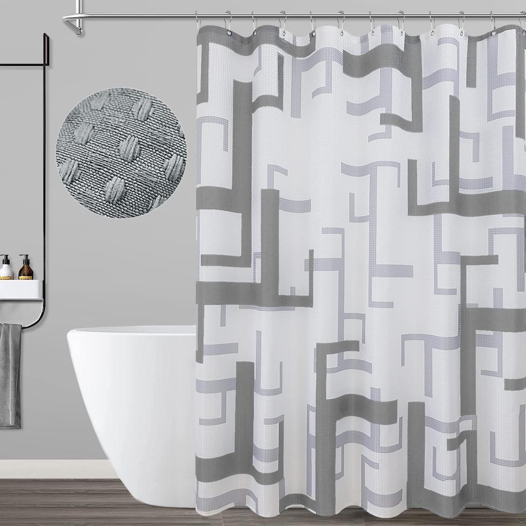 Modern Geometric Shower Curtain Blue Waterproof Polyester Bathroom Shower Curtain Texture Bathroom Curtain Set With Hook Machine Washable