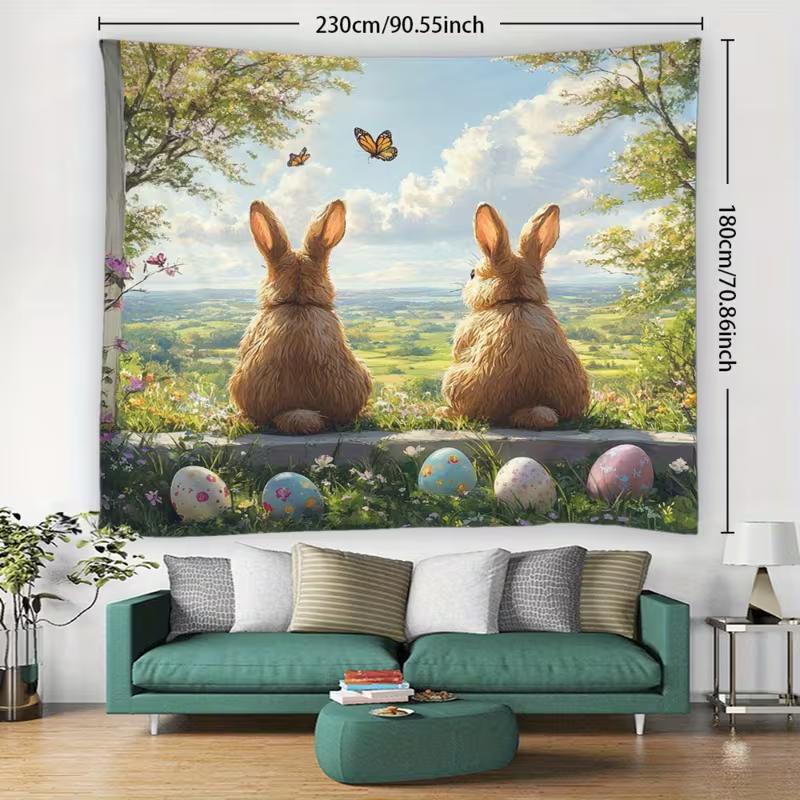 2D Flat Print Easter Tapestry for Bedroom & Living Room Spring Wall Art