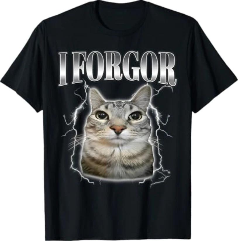 I Forgor Silly Staring Cat Meme Gen-Z Brainrot Humor Cringe T-Shirt L