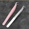 Stainless Steel Private Label Volume Eyelash Extensions Custom Pink Silver Fiber Tip Lash Tweezers