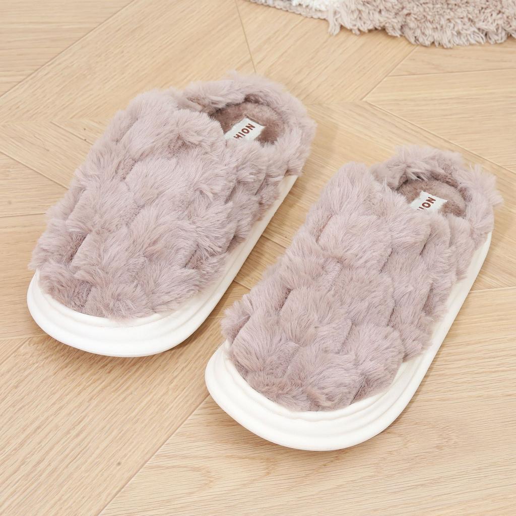 Winter couple fluffy slippers home warm fleece non-slip thick-soled golden turtle fleece indoor cotton slippers