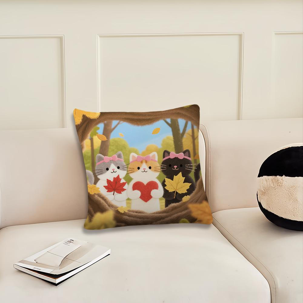 Cartoon Kitten Autumn Cute cushion cover Pillow Cover Decoration Room Home Sofa living Office Car Nordic Simplicity