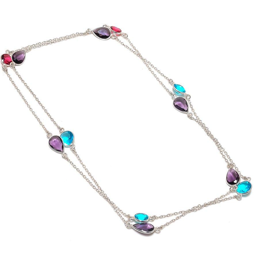 Natural Amethyst, Topaz Gemstone 925 Sterling Silver Jewelry Necklace 18" Z0b39