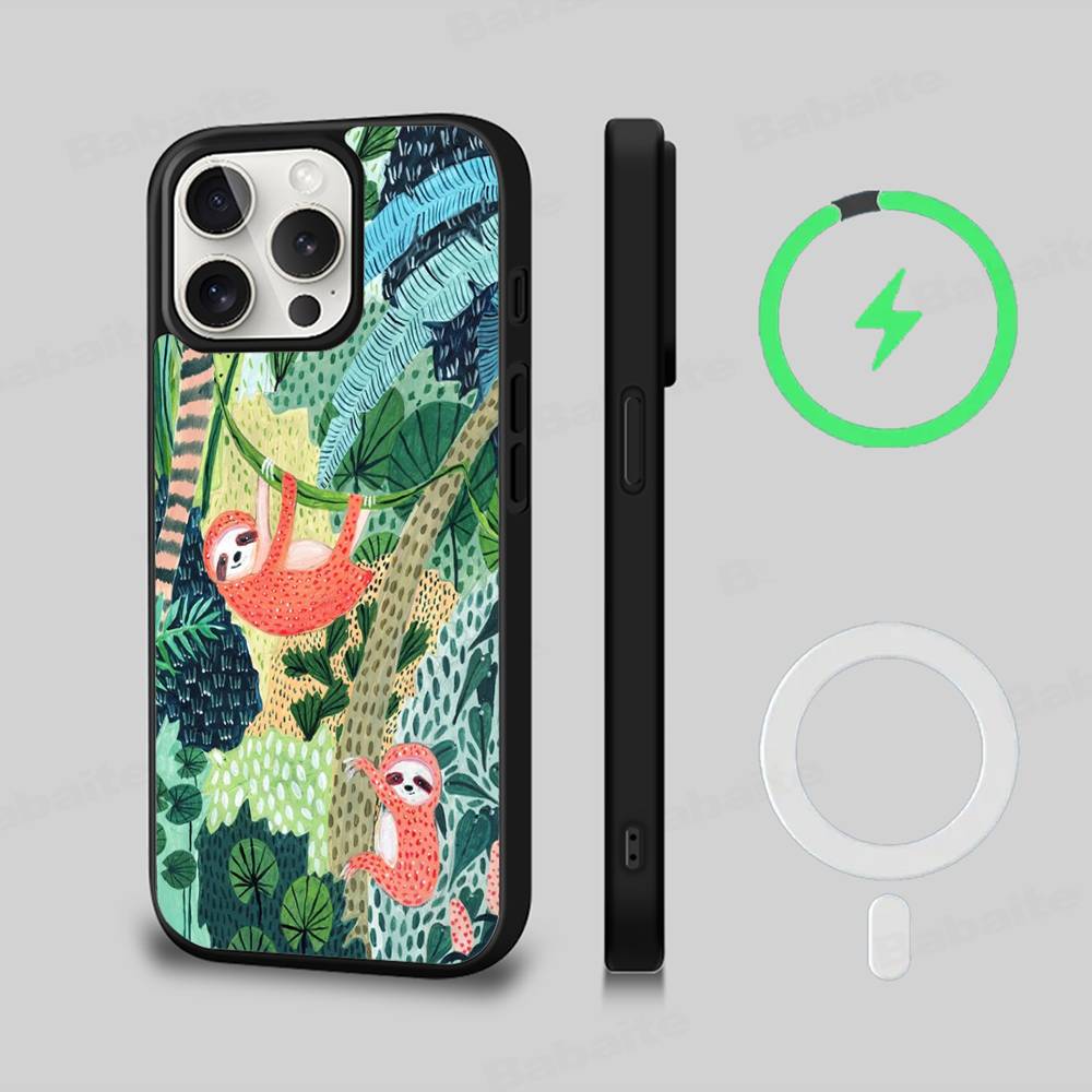 Jungle Art Illustration Snake Cats Sloth For Magsafe Phone Case For IPhone 16 15 11 12 13 14 17 Pro Max Plus Magnetic Wireless