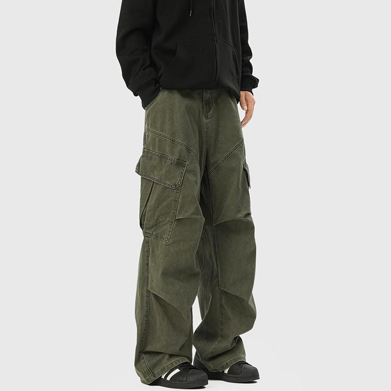 Men's Mylar Brown Cargo Pants: American Retro Multi-Pocket, Autumn/Winter CleanFit Micro-Flare Jeans