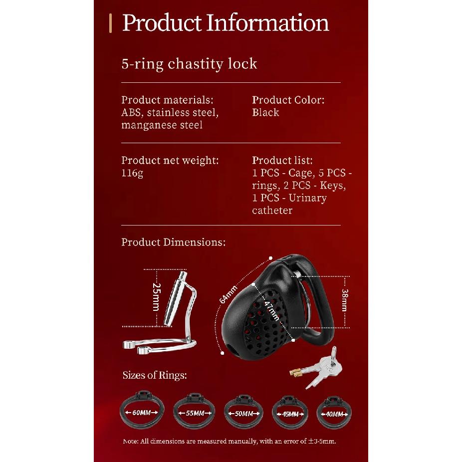 ABS Male Chastity Cage With Lock And 5 Rings Penis Lock With Catheter plug BDSM Erotic Urethral Lock Bondage Adult Sex Toys