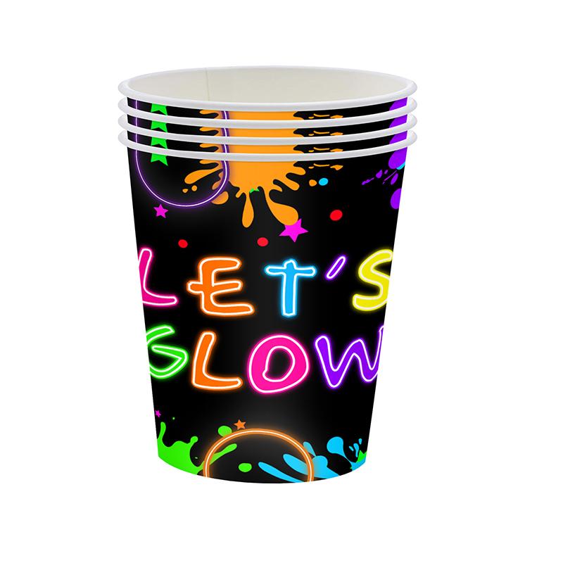 Neon Glowing Theme Party Disposable Tableware Tablecloth Happy Birthday Party Decoration Kids Boy Girl Paper Plates Cups Napkin