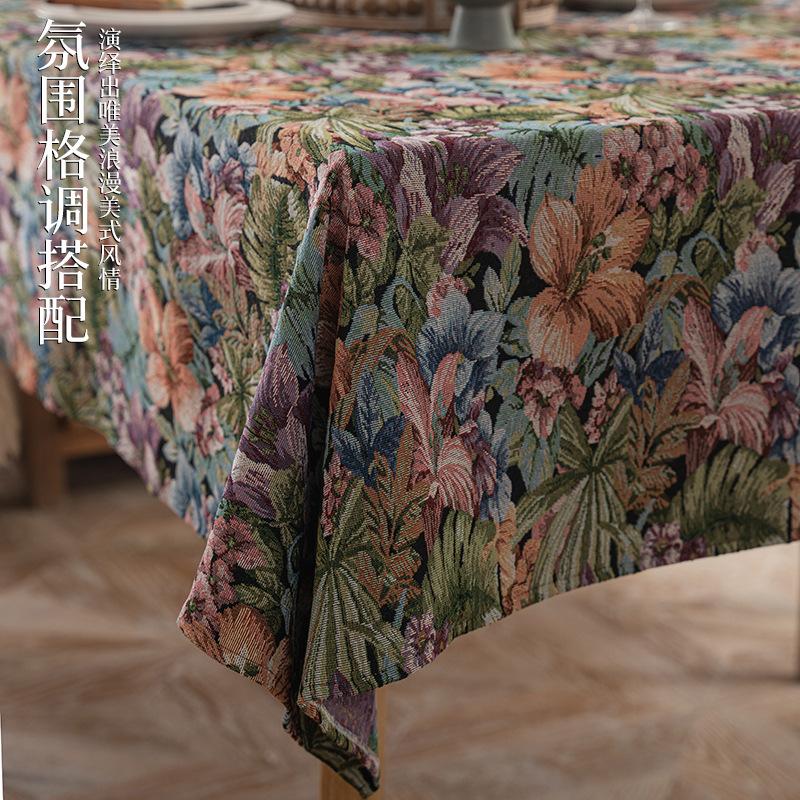 Oil Painting Tablecloth Hemp Fabric Retro Romantic Coffee Table Cloth Pastoral High-End Jacquard Cover Cloth