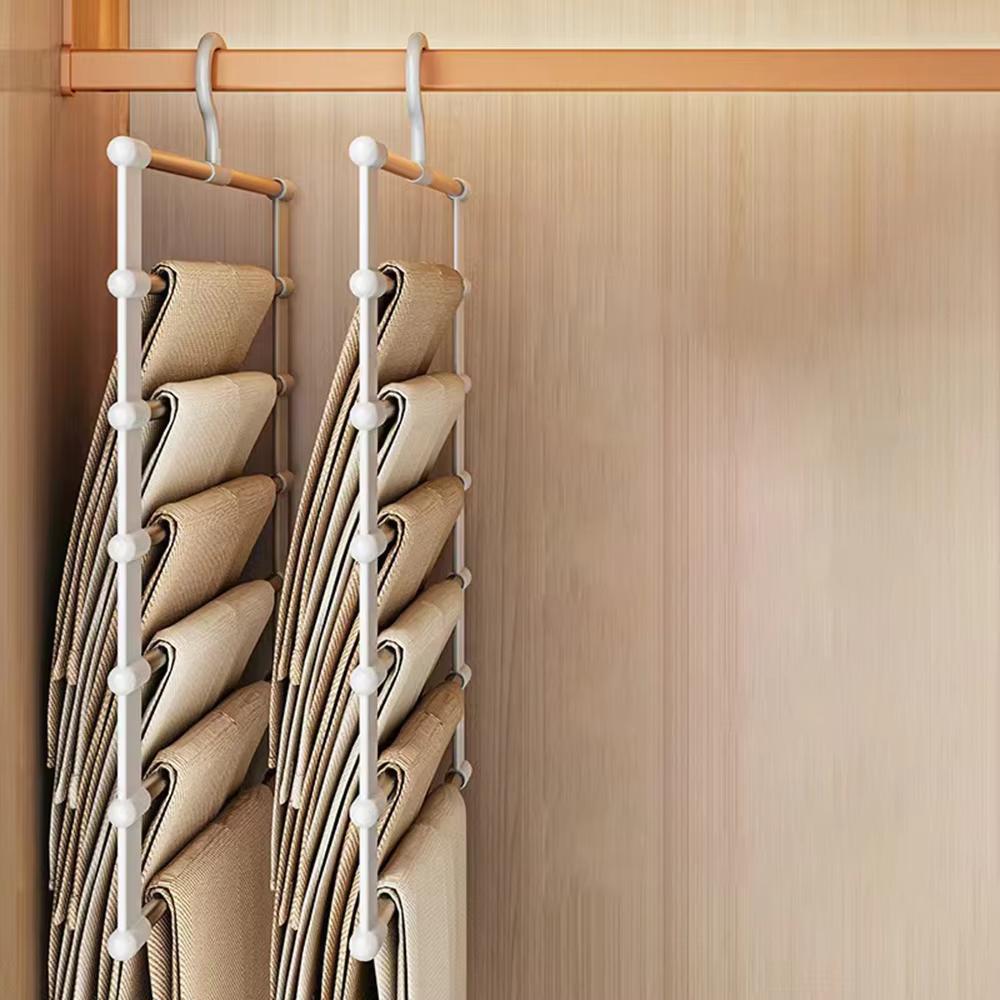 Foldable Pants Hanger Multi Layer Non Slip Clips Space Saving Closet Organizer for Trousers Storage Collapsible Hanging System