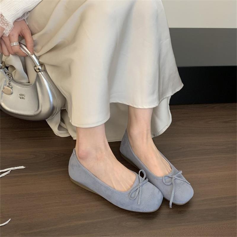 French bow round head ballet shoes fairy shoes flat gentle evening shoes autumn new women's small single shoes