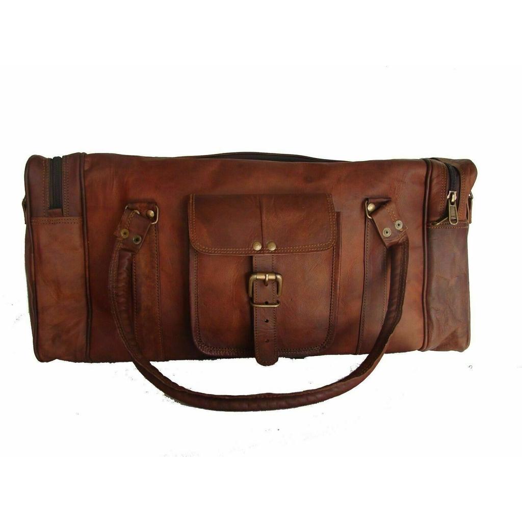 Luggage Duffel Gym Bag New Men's Brown Vintage Genuine Leather Goat Hide Travel