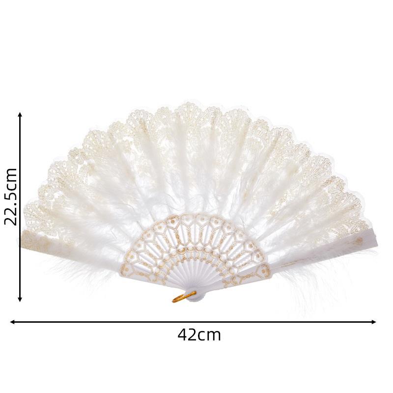 Retro Lace Fan Gorgeous European Style Lolita Feather Folding Fan Dark Gothic Court Dance Hand Fan Gift Wedding Party Decor
