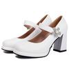 Damen High Heels Mary Janes Schuhe 2025 Mode Schwarz Weiß Blockabsatz Büro Hochzeitsschuhe Damenkleid Pumps Große Größe 45