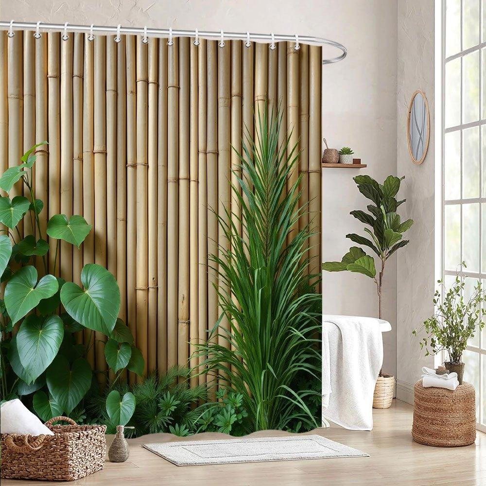 Natural Bamboo Grove Shower Curtain for a Serene and Inviting Bathroom, Featuring a Lush Design of Vertical Bamboo Stalks