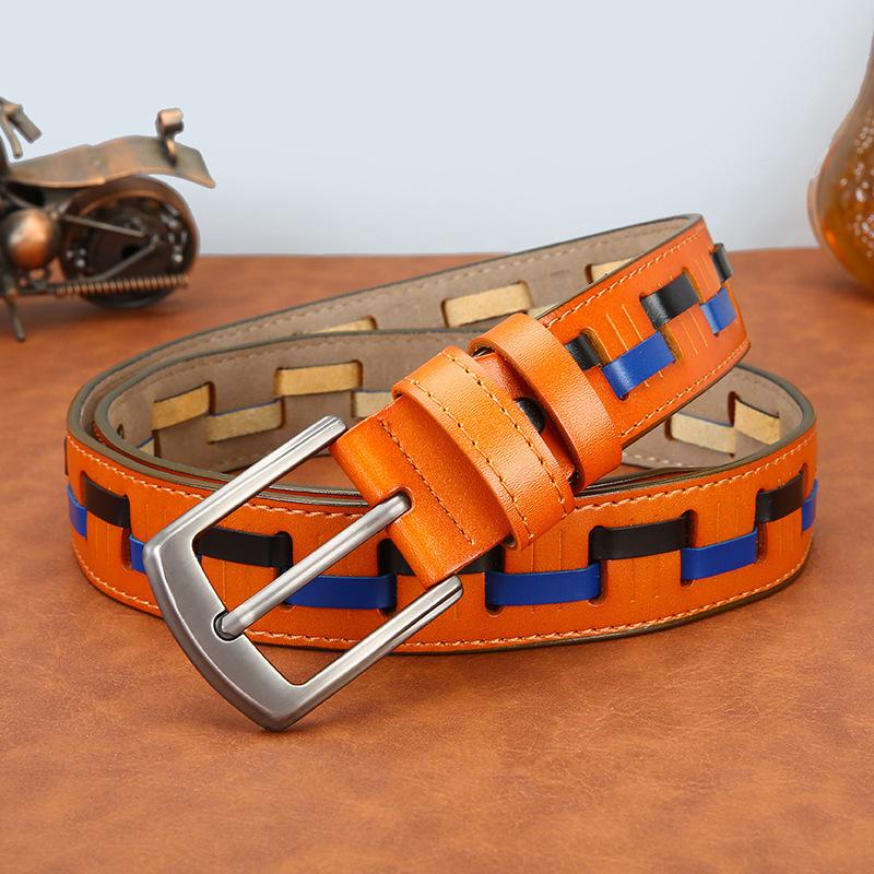 Men's Genuine Leather Retro Pin Buckle Belt Fashion Trendy Individuality Woven Premium Leather Belt