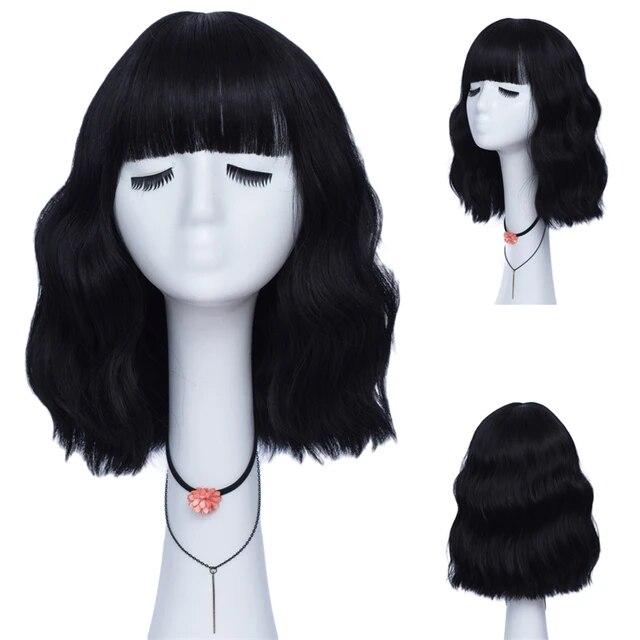 Kurze lockige blaue Bobo-Synthetik-Cosplay-Perücken für Frauen, Orange, Rot, Grün, natürliches hitzebeständiges Haar mit Pony für Mädchen