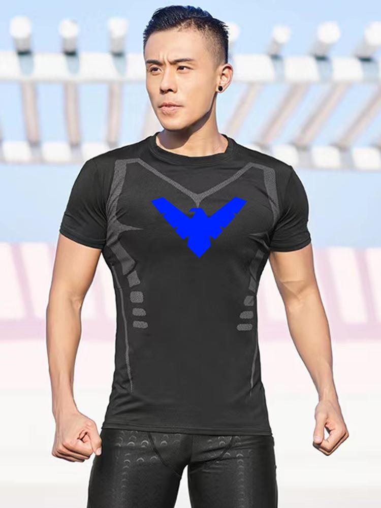 

Компрессионные футболки с принтом Nightwing для мужчин, футболки, рашгарды, для джиу-джитсу, спортзала, фитнеса, бега, тренировок, майки, с коротким рукавом 2XL