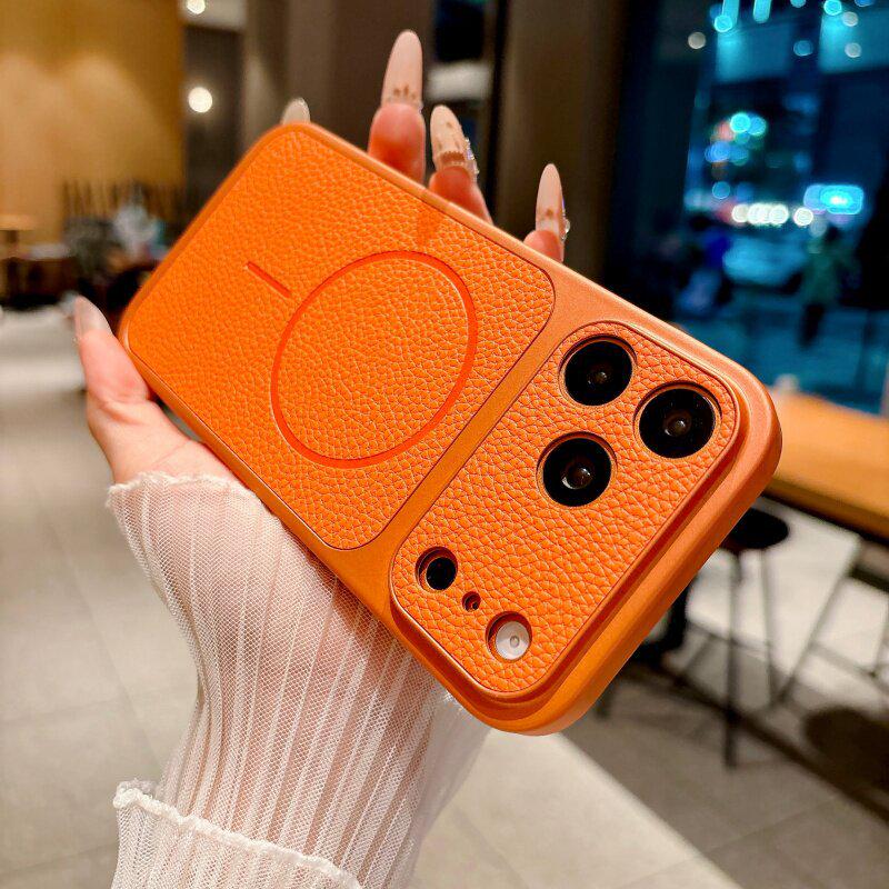 

Lychee Pattern Magnetic Phone Case for iPhone 13/14/15/16/17 Pro Max with Soft Edge and Precise Cutouts 17 Pro Max