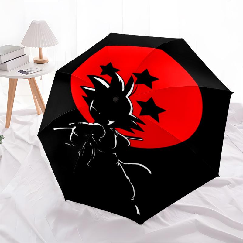 1 PC Automatic Folding Umbrella - Cute Cartoon Son Goku Pattern Portable Foldable Design With 8 Ribs Christmas Birthday Gifts