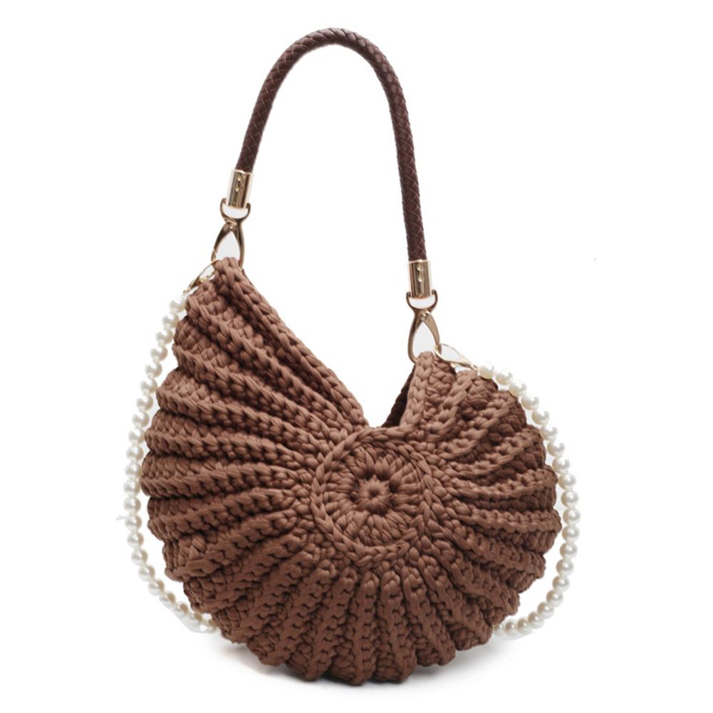 Women Pearls Chain Crossbody Bags Handwoven Seashell Boho Clutch Purse Creative Crochet Shoulder Bag Beach Travel Small Handbags