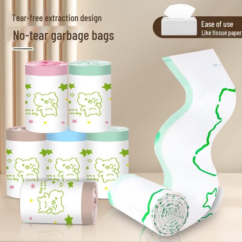 Tear-Free Cartoon Print Drawstring Garbage Bags, Large Roll, Extra Thick for Household & Kitchen - Newcomer Exclusive