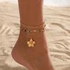 3pcs Set Bohemian Retro Colorful Crystal Chain Metal Flower Pendant Anklets for Women Beach Vacation Foot Jewelry Accessory Gift