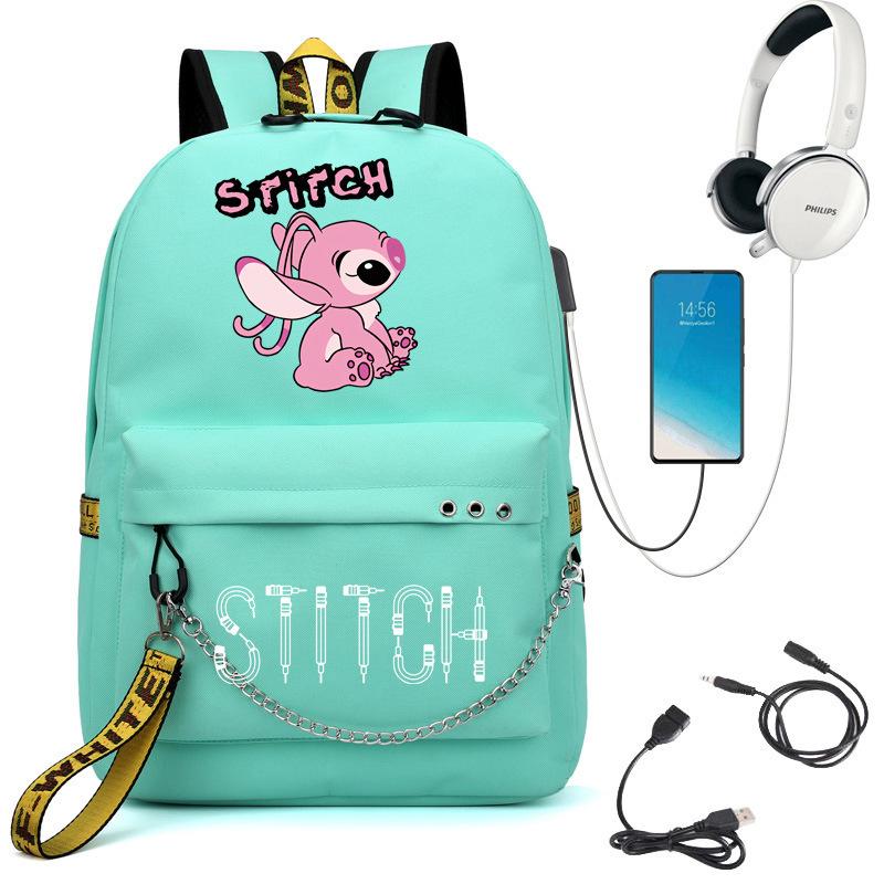 Stitch USB Charging Backpack Student School Bag Unisex Laptop Daypack Waterproof Design