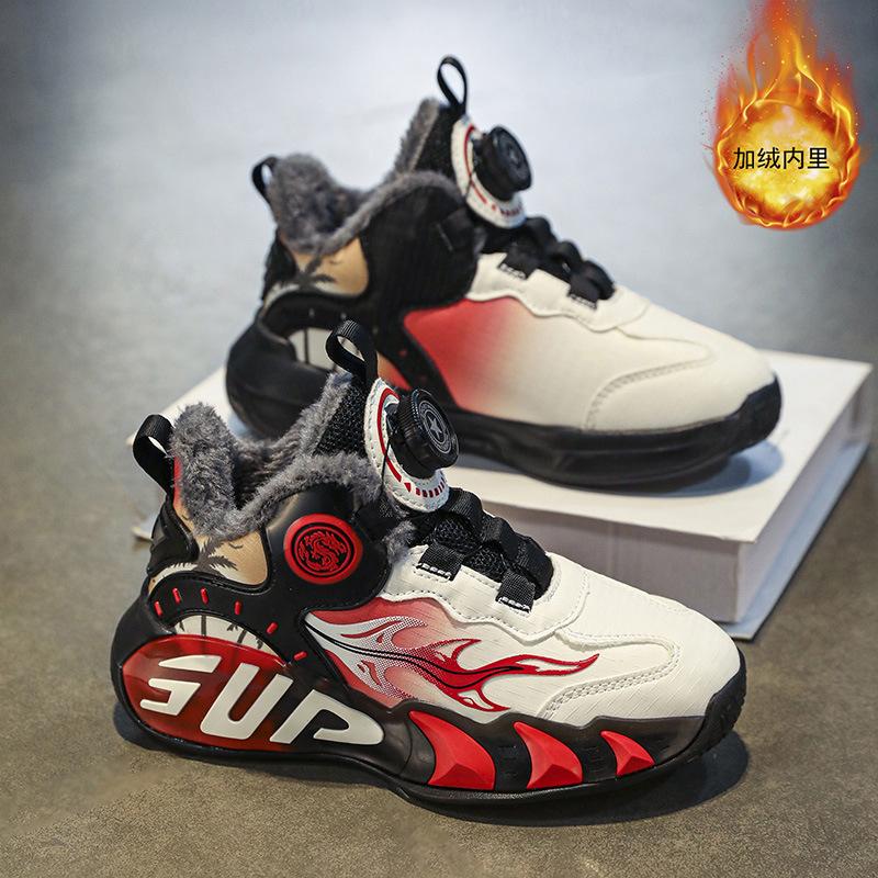 2025 autumn new classmates children's sports shoes lightweight soft sole rotating button boys and girls basketball shoes running shoes